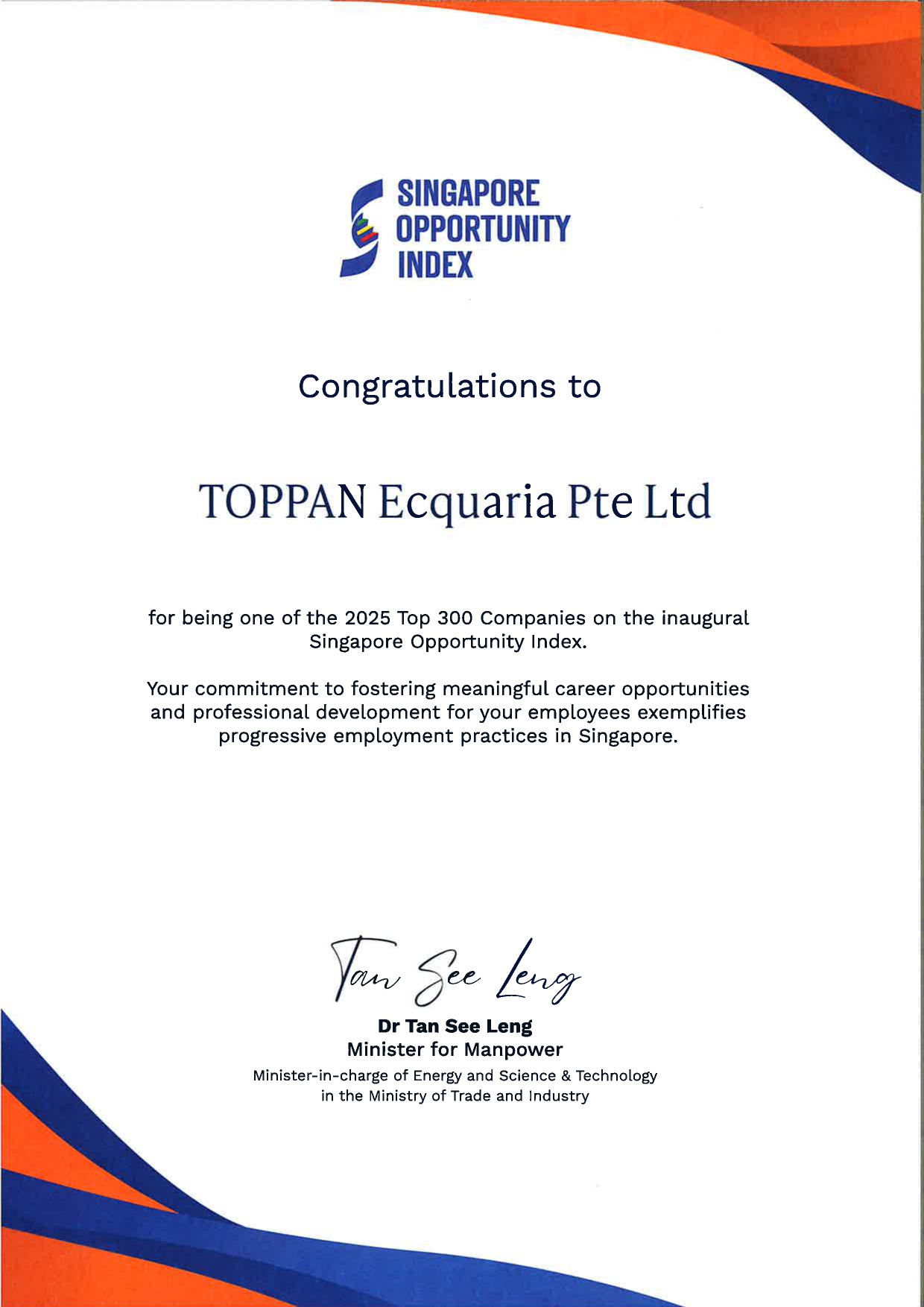 Singapore Opportunity Index Certificate